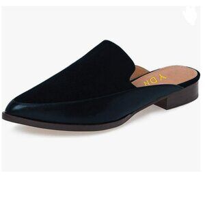 YDN Navy Low Heels Mules Slip On Loafers Pointy Toe Clogs Slide Slipper Shoes